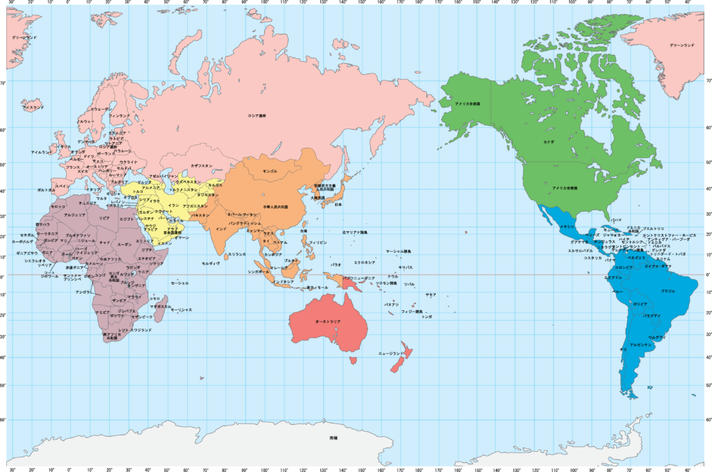 世界地図 - 英語・中国語: 世界の国名 一覧 【中国語ピンイン付き】