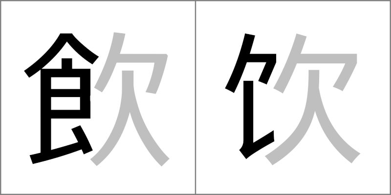 食偏（しょくへん） - 日本の漢字と中国の簡体字の違い（日本の漢字と中国の漢字の違い）